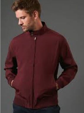 Burton Menswear London Burgundy Harrington Jacket XL Cotton Full Zip Bomber Coat